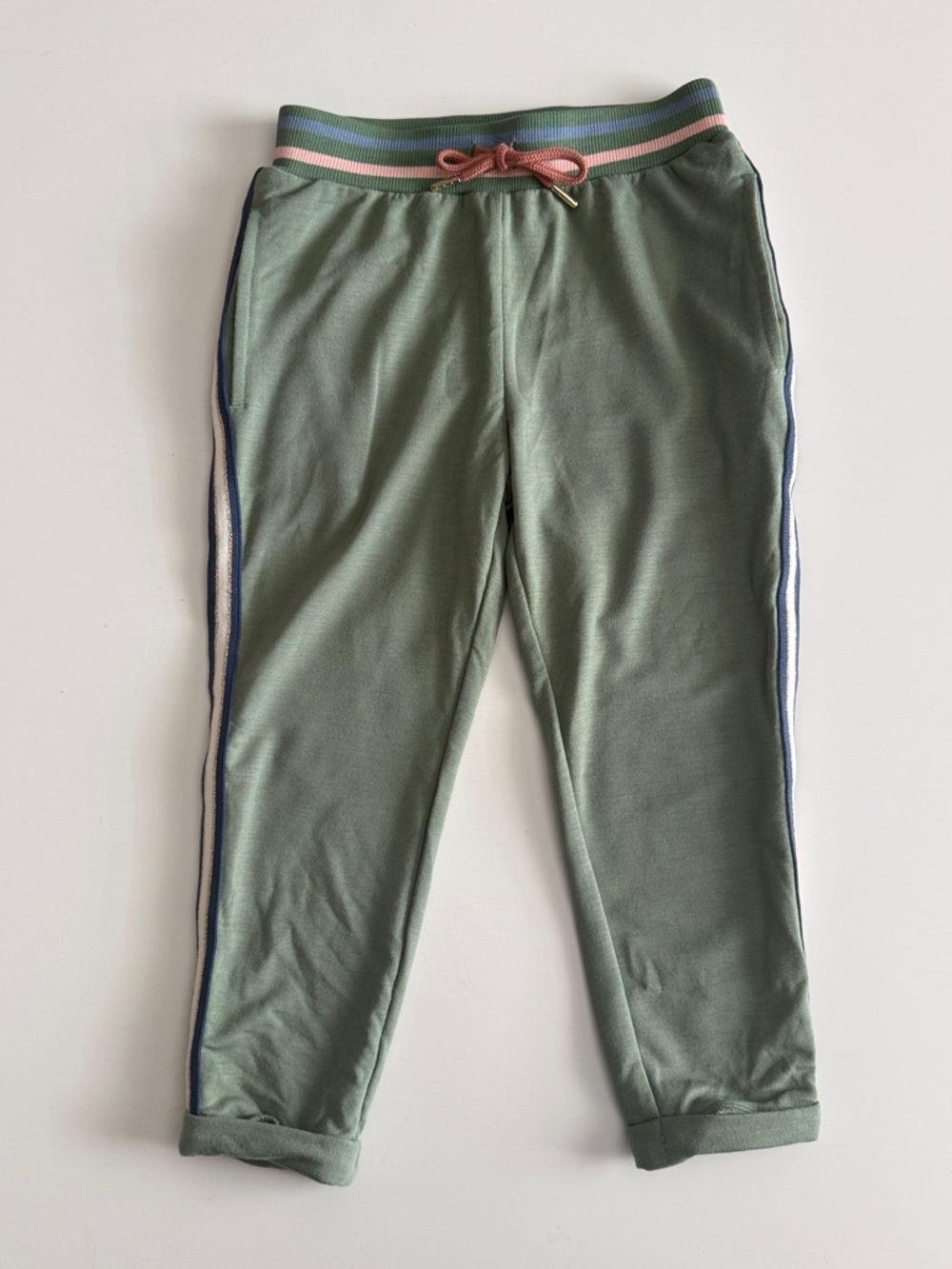 Matilda Jane Sage Green Sweatpants with Pink & Blue Trim Sz 4 NWT